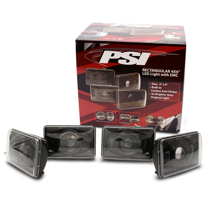 Headlight-4x6 Square Black 2 High beam, 2 low beam – Hi Tech Classics